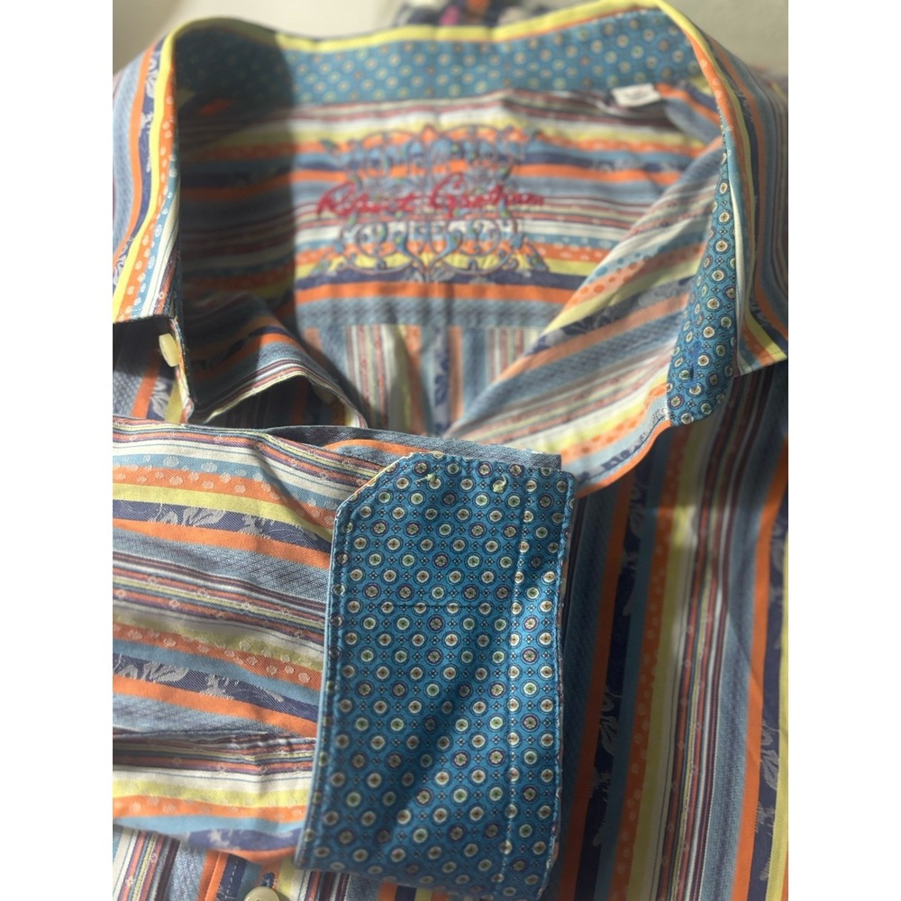 ROBERT GRAHAM 3X CLASSIC STRIPED BUTTON FRONT SHIRT Flip Cuffs Big And Tall - Picture 6 of 12